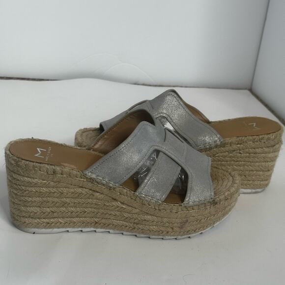 Mark Fisher Silver Open Espadrille Style 3” Raffia Wedge Size 8.5 M - Picture 4 of 11